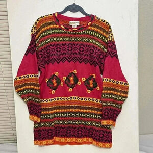 Vintage Interim 1990s Striped Floral Coogi Style Tunic Pullover Sweater Womens